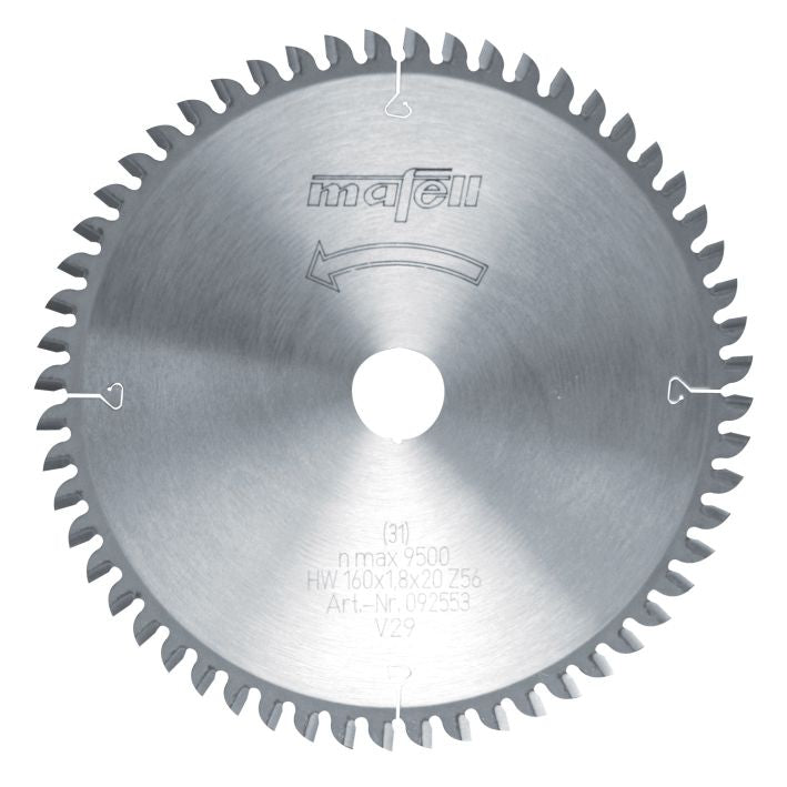 Sägeblatt-HM, 160 x 1,2/1,8 x 20 mm, Z 56, FZ/TZ, für Feinschnitte in Holz