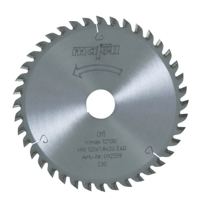 Sägeblatt-HM, 120 x 1,2/1,8 x 20 mm, Z 40, FZ/TR, für Feinschnitte in Holz