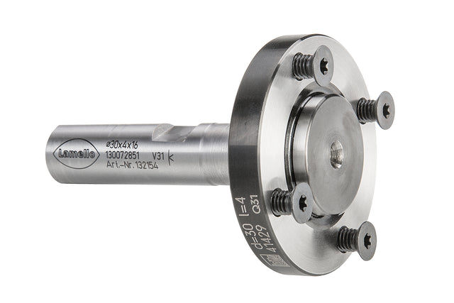 Fräsdorn CNC für P-System-Nutfräser, 2°Spannfläche, Ø30 mm, Schaft Ø16x50 mm, L 85 mm, NL 4xM4xØ48 mm