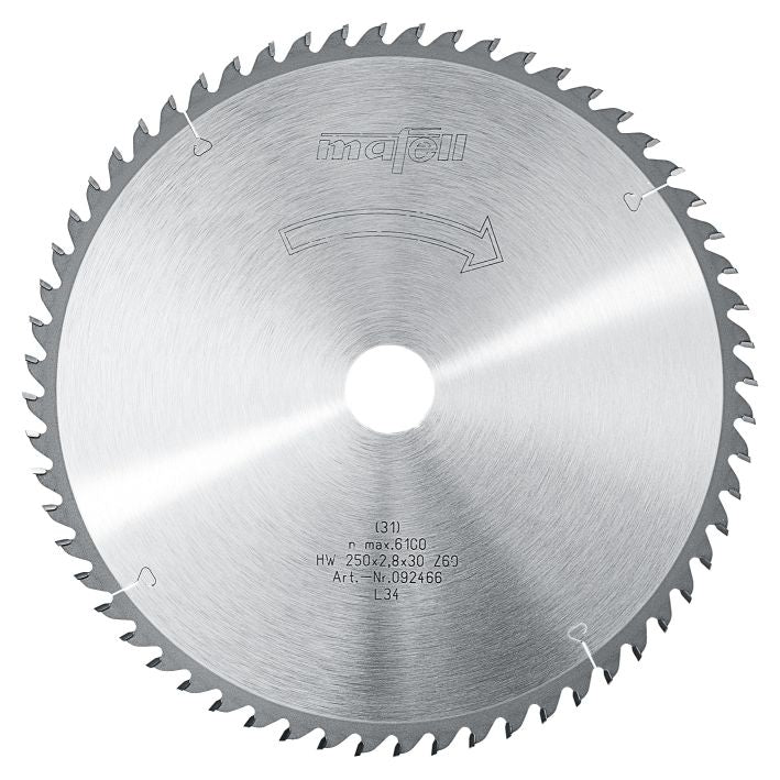 Sägeblatt-HM, 250 x 1,8/2,8 x 30 mm, Z 60, WZ, für Feinschnitte
