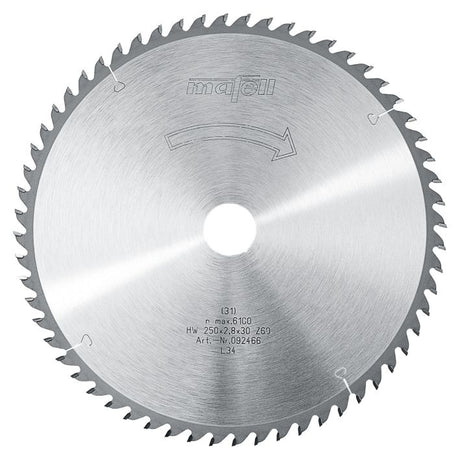 Sägeblatt-HM, 250 x 1,8/2,8 x 30 mm, Z 60, WZ, für Feinschnitte