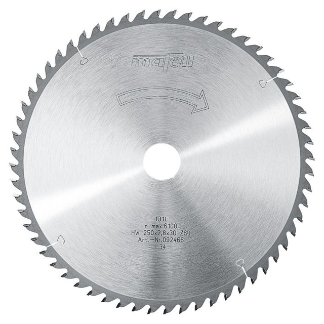 Sägeblatt-HM, 250 x 1,8/2,8 x 30 mm, Z 60, WZ, für Feinschnitte