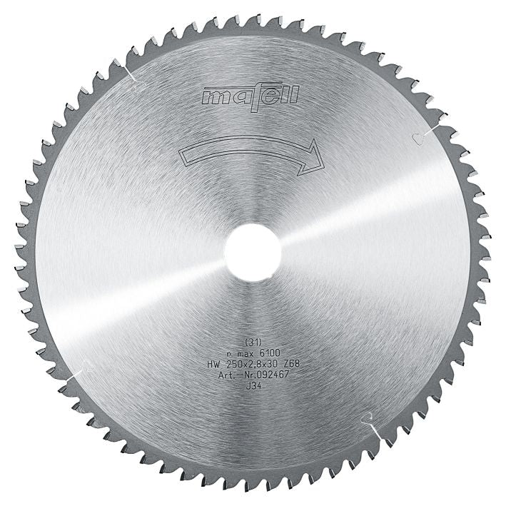 Sägeblatt-HM, 250 x 1,8/2,8 x 30 mm, Z 68, FZ/TR, für Kunststoff- und Aluminium-Profile
