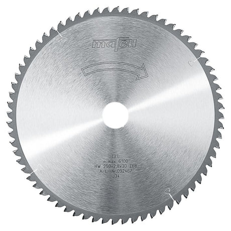 Sägeblatt-HM, 250 x 1,8/2,8 x 30 mm, Z 68, FZ/TR, für Kunststoff- und Aluminium-Profile