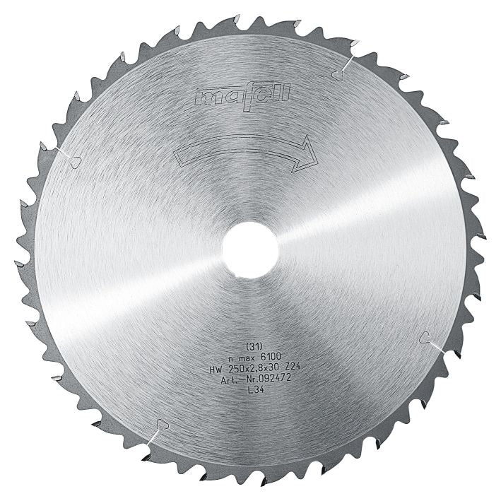 Sägeblatt-HM, 250 x 1,8/2,8 x 30 mm, Z 24, WZ, für Längsschnitte
