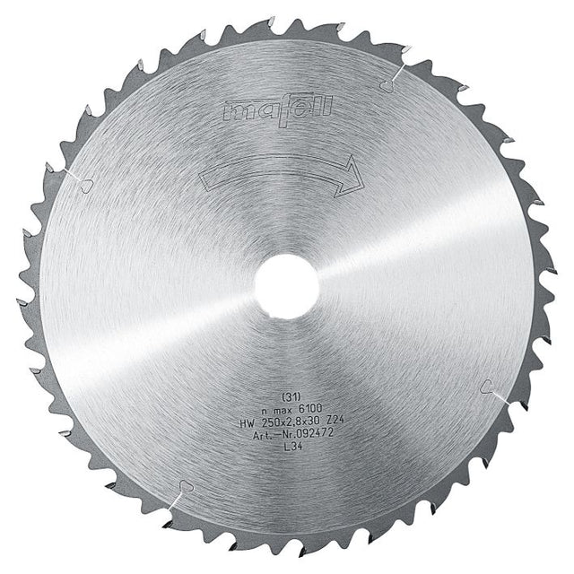 Sägeblatt-HM, 250 x 1,8/2,8 x 30 mm, Z 24, WZ, für Längsschnitte