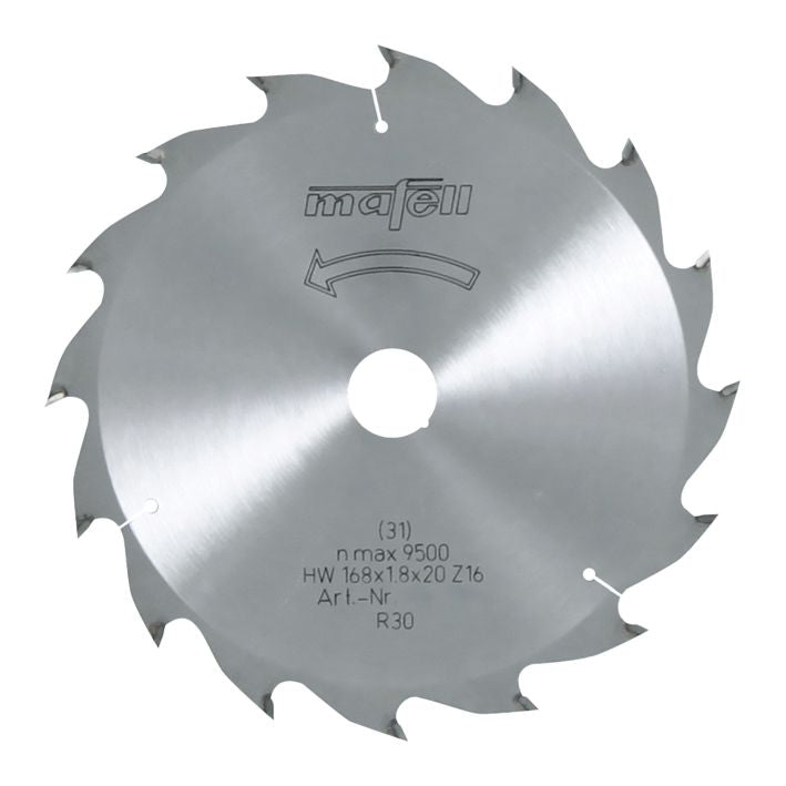 Sägeblatt-HM, 168 x 1,2/1,8 x 20 mm, Z 16, WZ, für Längsschnitte in Holz