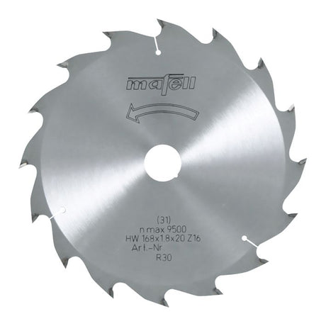 Sägeblatt-HM, 168 x 1,2/1,8 x 20 mm, Z 16, WZ, für Längsschnitte in Holz