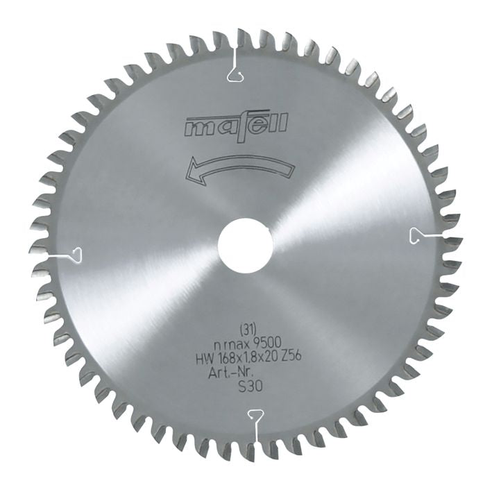 Sägeblatt-HM, 168 x 1,2/1,8 x 20 mm, Z 56, WZ, für Querschnitte in Holz