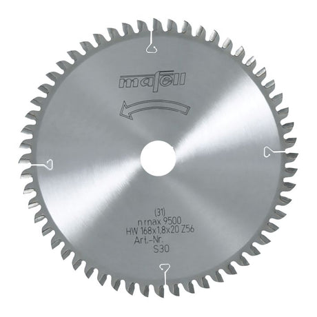 Sägeblatt-HM, 168 x 1,2/1,8 x 20 mm, Z 56, WZ, für Querschnitte in Holz