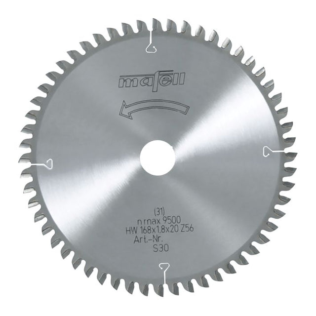 Sägeblatt-HM, 168 x 1,2/1,8 x 20 mm, Z 56, WZ, für Querschnitte in Holz