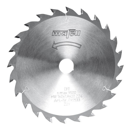Sägeblatt-HM, 160 x 1,2 / 1,8 x 20 mm, Z 24, WZ, für universellen Einsatz in Holz