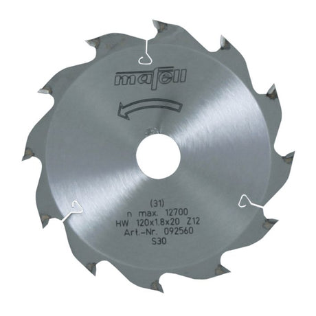 Sägeblatt-HM, 120 x 1,2/1,8 x 20 mm, Z 12, WZ, für Längsschnitte in Holz