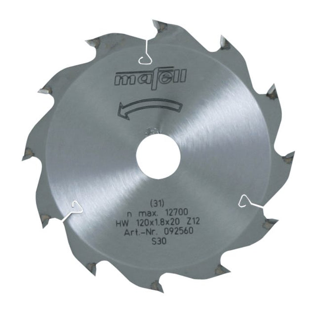 Sägeblatt-HM, 120 x 1,2/1,8 x 20 mm, Z 12, WZ, für Längsschnitte in Holz