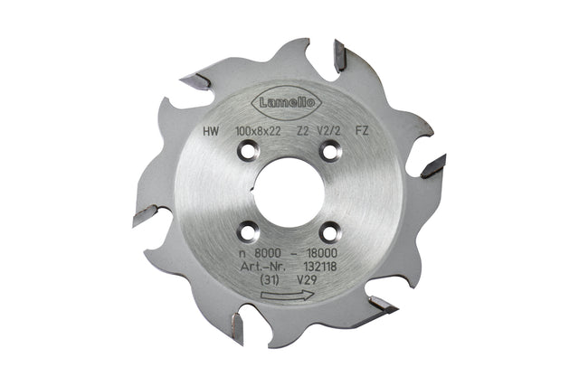 Nutfräser für Nutfräsmaschine, HW, Ø100x8xØ22 mm, Z2+V4, NL 4, für Clamex S-18